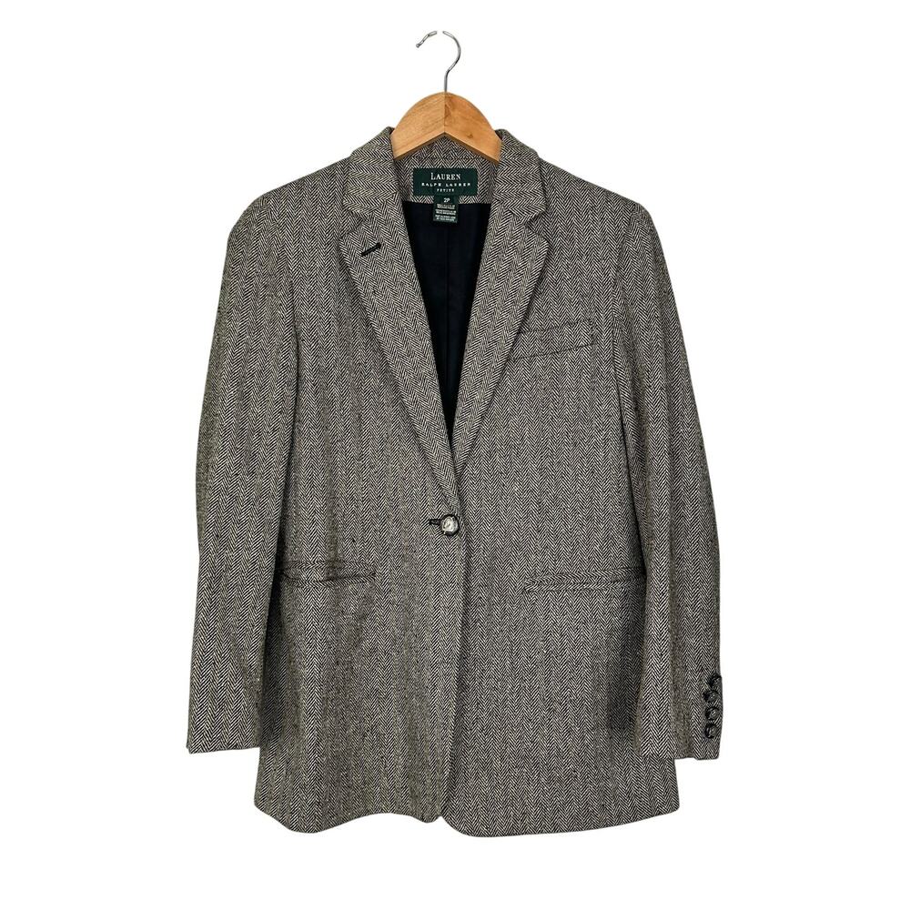 Lauren Ralph Lauren Silk Vntg Herringbone Blazer Crest Buttons Old Money Size 2P
